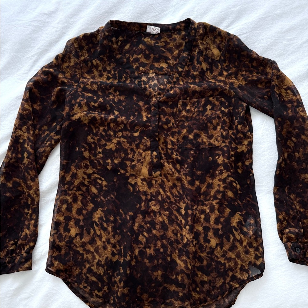Brown Leopard Print Long-Sleeve Blouse